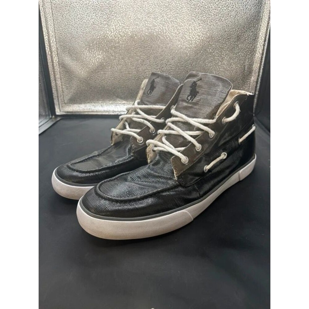 Polo Ralph Lauren Lander Chukka Mens 11.5 Black Coated Canvas High Top Sneakers
